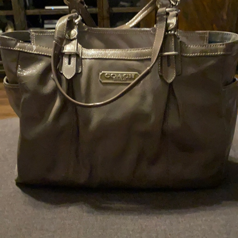 Coach Gray Patent Leather Shoulder Bag